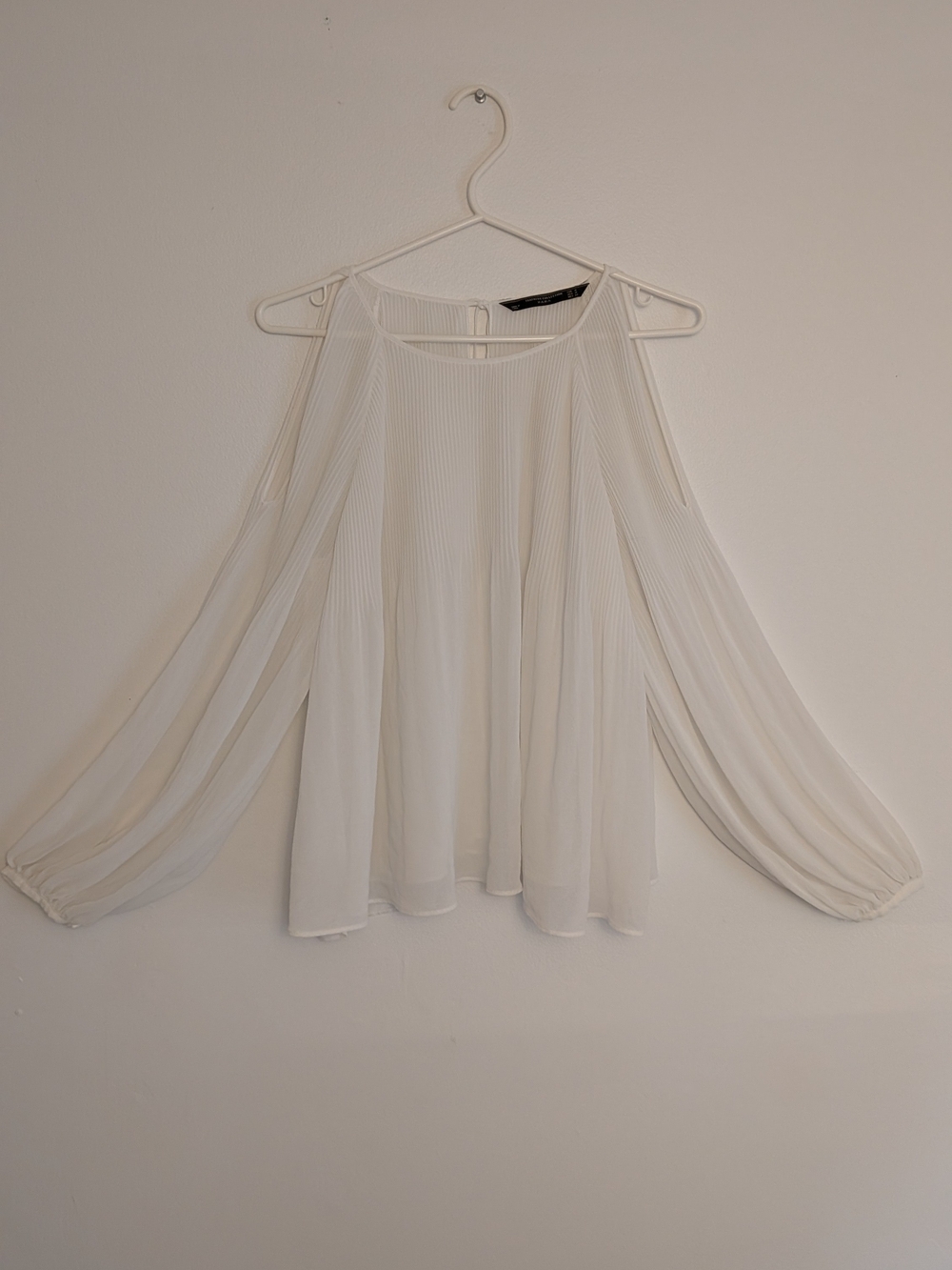 Zara White Cold-Shoulder Pleated Top